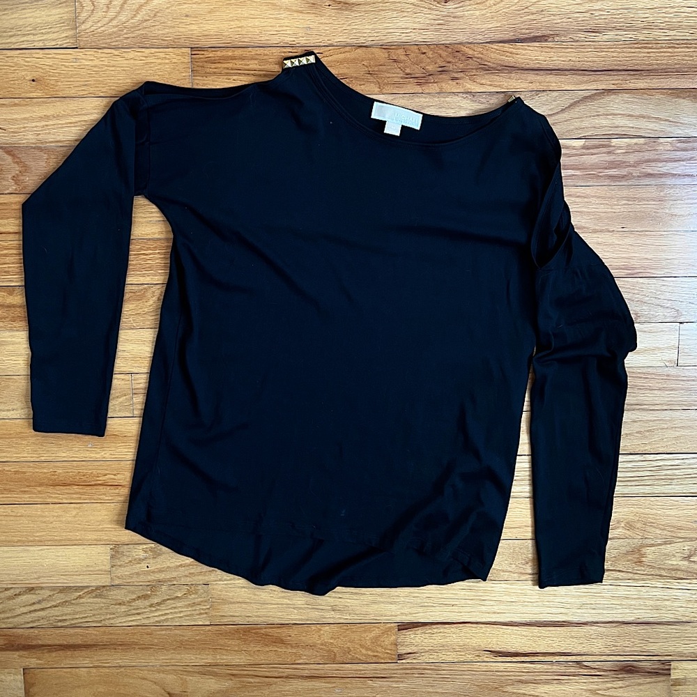 Michael Kors Cold Shoulder Black Top with Gold Detail
